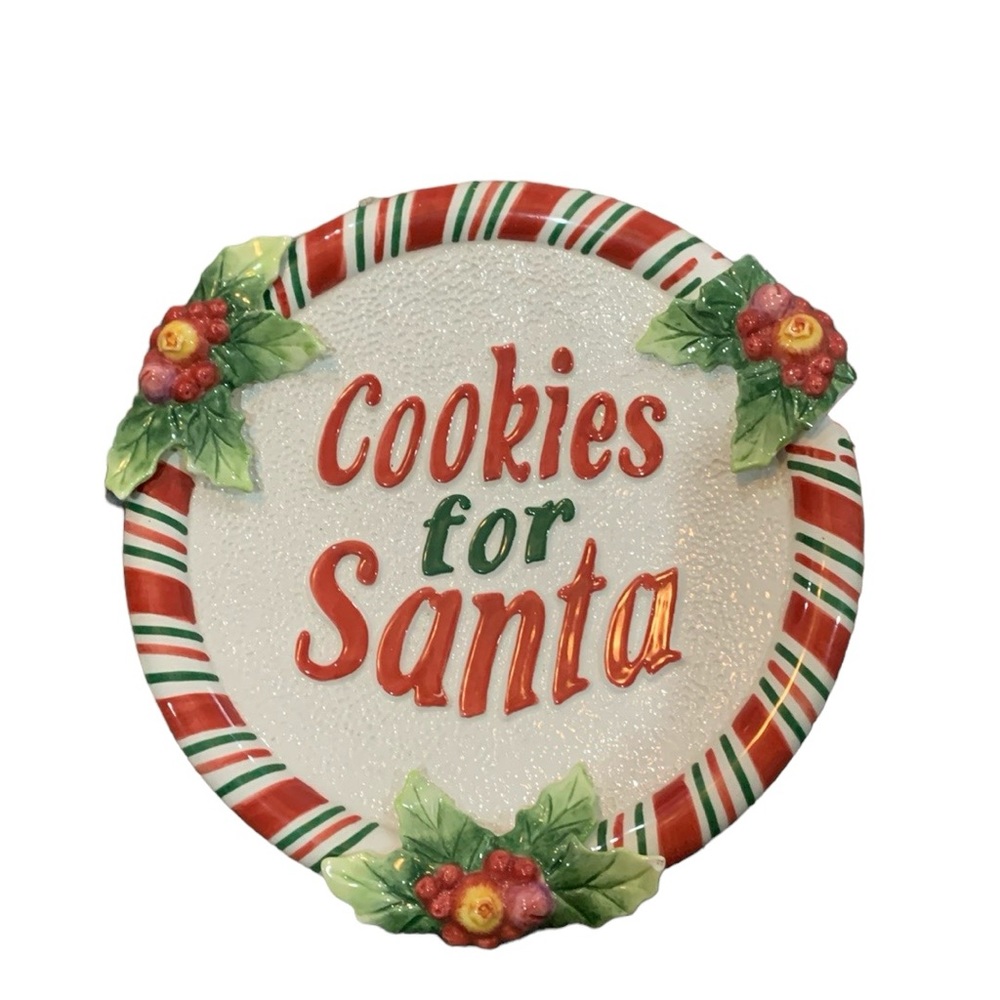 Fitz and Floyd Cookies for Santa Plate   Christmas Ceramic 9 inch. Broken Leaves